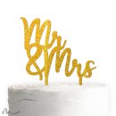 Cake Topper Mr und Mrs Schriftzug Gold Glitzer