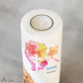 Kommunionkerze Holzelement Abendrot Ø8 x 20 cm