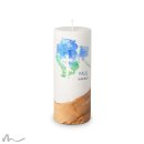 Konfirmationskerze Holzelement Docht Aquatöne Ø8 x 20 cm