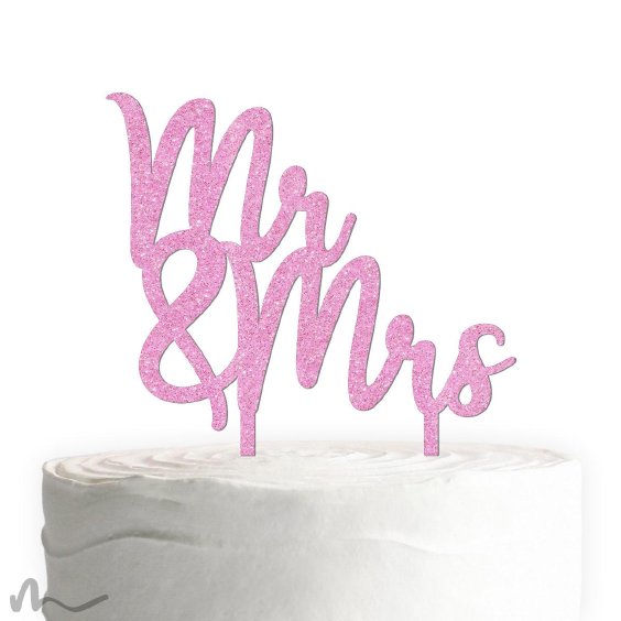 Cake Topper Mr und Mrs Schriftzug Pink Glitzer
