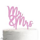 Cake Topper Mr und Mrs Schriftzug Pink Glitzer