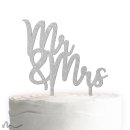 Cake Topper Mr und Mrs Schirftzug Silber Glitzer