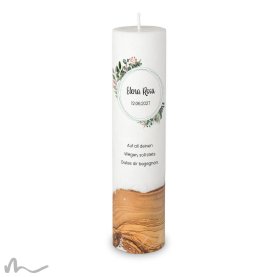 Konfirmationskerze Holzelement Docht Blätterprint Ø6 x 25 cm