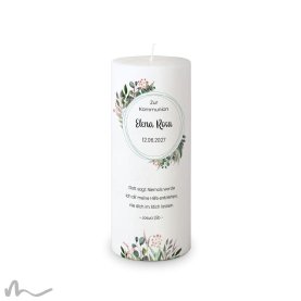 Kommunionkerze Docht Blätterprint Ø8 x 20 cm