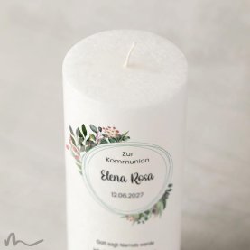 Kommunionkerze Docht Blätterprint Ø8 x 20 cm