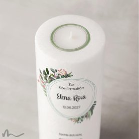 Konfirmationskerze Blätterprint Ø8 x 20 cm