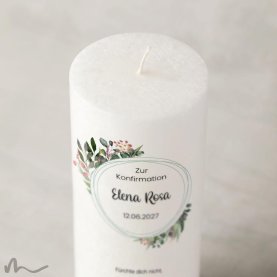 Konfirmationskerze Docht Blätterprint Ø8 x 20 cm