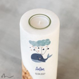 Kommunionkerze Holzelement Blauwal Ø8 x 20 cm