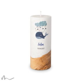 Kommunionkerze Holzelement Docht Blauwal Ø8 x 20 cm