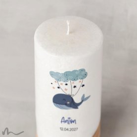 Kommunionkerze Holzelement Docht Blauwal Ø8 x 20 cm