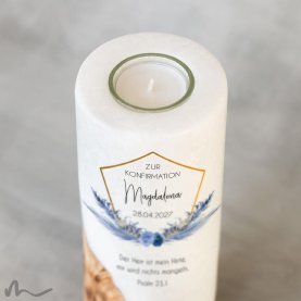 Konfirmationskerze Holzelement Boho Chic Ø8 x 20 cm
