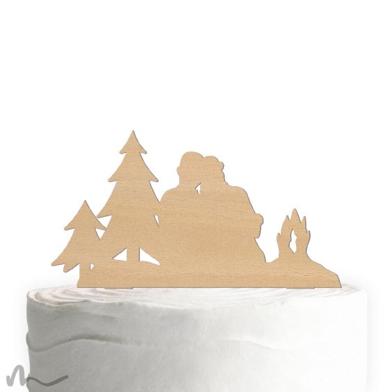 Cake Topper Paar am Lagerfeuer Holz