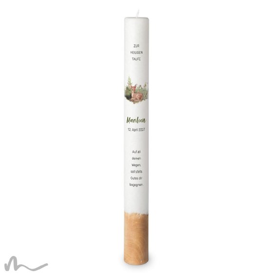 Taufkerze Holzelement Docht Rehkitz Ø4 x 40 cm