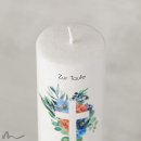 Taufkerze Holzelement Docht Florales Kreuz Blau Ø6 x 25 cm