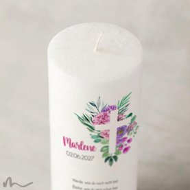 Konfirmationskerze Docht Florales Kreuz Ø8 x 20 cm