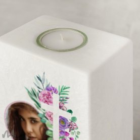 Konfirmationskerze Florales Kreuz 10 x 20 cm mit Foto
