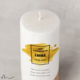 Kommunionkerze Holzelement Docht Goldene Zeiten Ø8 x 20 cm
