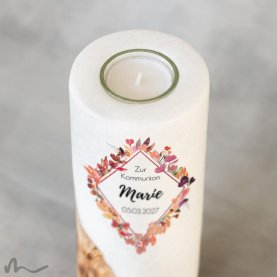 Kommunionkerze Holzelement Herbstlich Ø8 x 20 cm