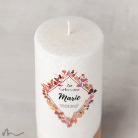 Konfirmationskerze Holzelement Docht Herbstlich Ø8 x 20 cm