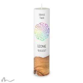 Taufkerze Holzelement Docht Regenbogenfische Ø6 x 25 cm