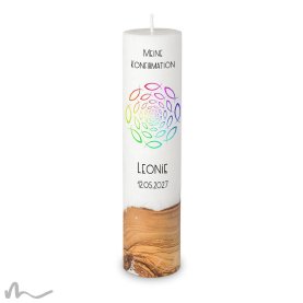 Konfirmationskerze Holzelement Docht Regenbogenfische Ø6 x 25 cm