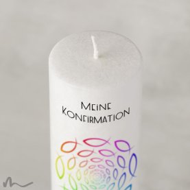 Konfirmationskerze Holzelement Docht Regenbogenfische Ø6 x 25 cm