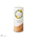 Konfirmationskerze Holzelement Docht Sonnenblumen Ø8 x 20 cm