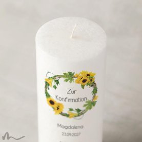 Konfirmationskerze Docht Sonnenblumen Ø8 x 20 cm