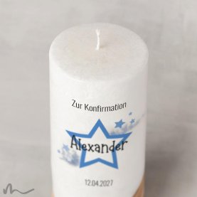 Konfirmationskerze Holzelement Docht Sternenmeer Ø8 x 20 cm