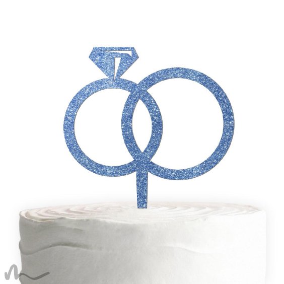 Cake Topper Ringe Blau Glitzer