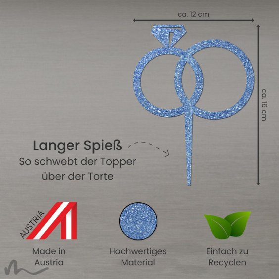Cake Topper Ringe Blau Glitzer