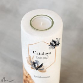 Kommunionkerze Holzelement Zeitlos Elegant Ø8 x 20 cm