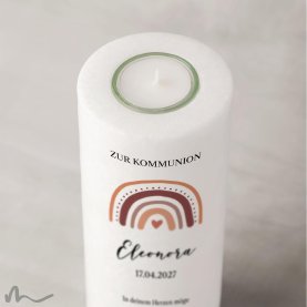 Kommunionkerze Regenbogen Erdtöne Ø8 x 20 cm