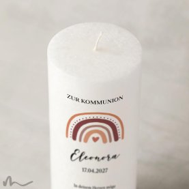 Kommunionkerze Docht Regenbogen Erdtöne Ø8 x 20 cm