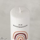 Konfirmationskerze Holzelement Docht Regenbogen Erdtöne Ø6 x 25 cm
