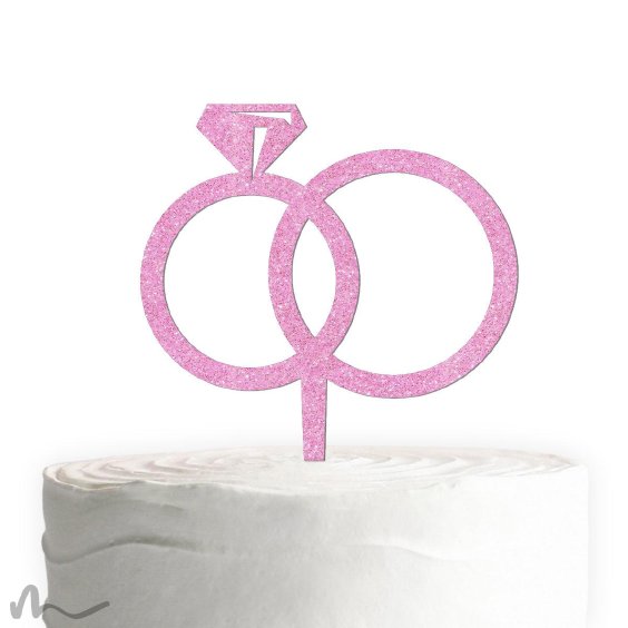 Cake Topper Ringe Pink Glitzer