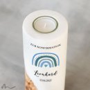 Konfirmationskerze Holzelement Regenbogen Blautöne Ø8 x 20 cm