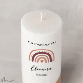 Konfirmationskerze Holzelement Docht Regenbogen Erdtöne Ø8 x 20 cm