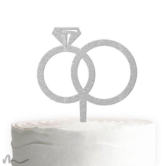 Cake Topper Ringe Diamant Silber Glitzer