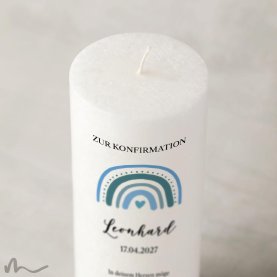Konfirmationskerze Docht Regenbogen Blautöne Ø8 x 20 cm