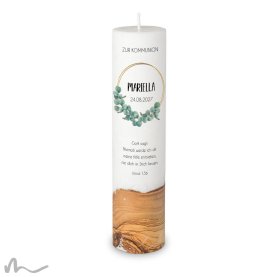 Kommunionkerze Holzelement Docht Eukalyptus Ø6 x 25 cm