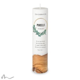 Konfirmationskerze Holzelement Docht Eukalyptus Ø6 x 25 cm