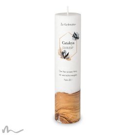 Konfirmationskerze Holzelement Docht Zeitlos Elegant Ø6 x 25 cm