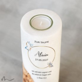 Taufkerze Holzelement Schmetterling Ø8 x 20 cm