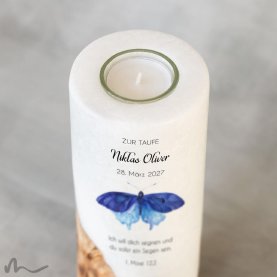 Taufkerze Holzelement Stille Stunde Ø8 x 20 cm