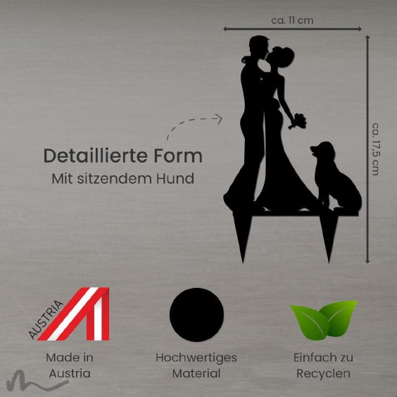 Cake Topper Brautpaar mit Hund Schwarz