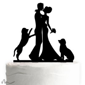 Cake Topper Brautpaar mit Hunden Schwarz