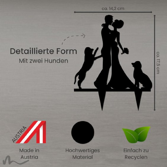 Cake Topper Brautpaar mit Hunden Schwarz