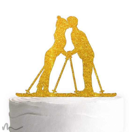 Cake Topper Skifahrer Gold Glitzer