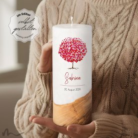 Taufkerze Holzelement Docht Herzbaum Ø8 x 20 cm